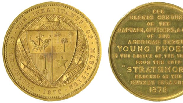 One of the top lots in the auction was a gold medal presented to the rescuers of the a sinking British ship.