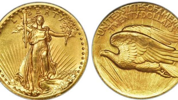 1907 high relief Saint-Gaudens double eagle gold coin, graded PR-69. (All images courtesy Heritage Auctions, HA.com.)