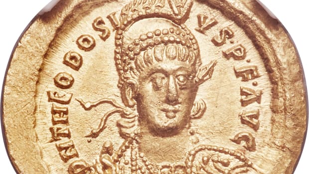 Shown is an example of a Theodosius II solidus. Image courtesy of Heritage Auctions