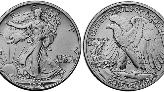 The 1921-D Walking Liberty half dollar saw a low mintage of 208,000 coins produced, most of which circulated for many years before being saved.