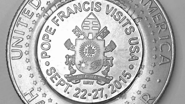 Mel Wacks' counterstamped half dollars commemorate Pope Francis' first visit to the U.S. in September.