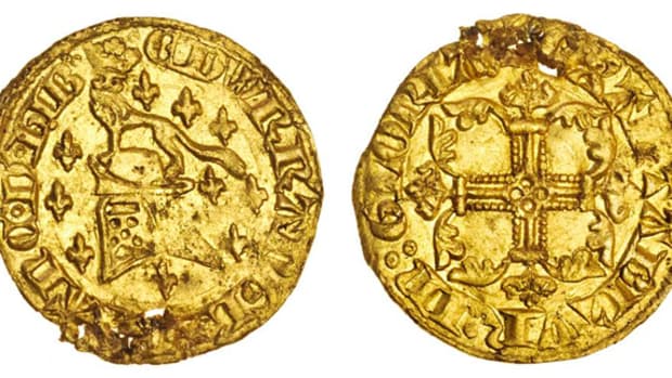 The exceptionally rare gold half florin of Edward III issued in 1344 that fetched $90,600 at Spink’s September sale. Apart from its age, historical importance and composition, the rarity of this piece is largely due to its production lasting just six months. Image courtesy and © Spink.