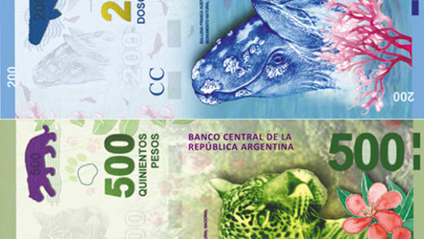 Argentina's new 200 and 500 peso bank notes.