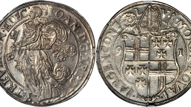 From Trier comes this taler of 1591, Johann VII (1581-1599) graded NGC MS-62. It is a highlight of the Stack’s Bowers world coin and paper money auction at ANA.