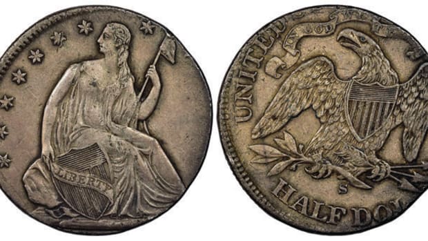 Shown is the (1871-75)-S Half Dollar Struck on a Quarter Planchet, NGC Mint Error AU 50 that realized $51,754. Images courtesy of Numismatic Guaranty Corporation®