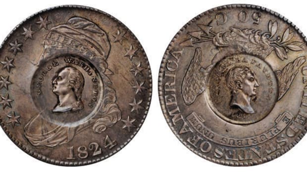 A mint state capped bust half dollar from the auction. 