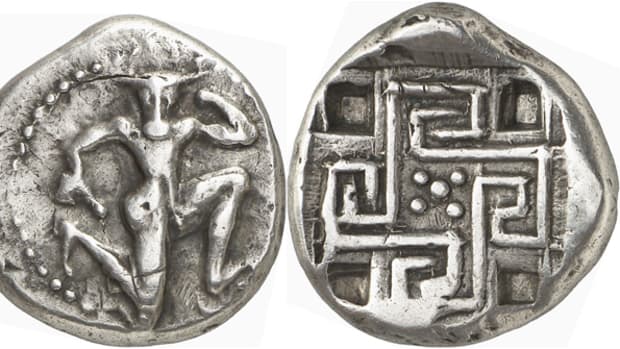 A stater from Knossos on Crete, c. 425-360, B.C.E. graded very fine has an estimate of 30,000 euros or $38,700.