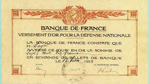 1915 Gold Exchange Certificate issued to Bayle’s grandfather.