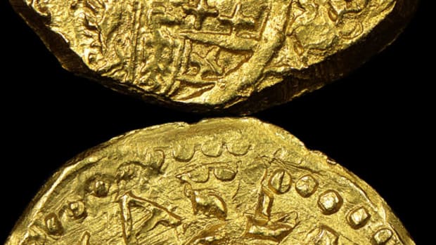 NGC has created special insert labels for the 1715 Plate Fleet coins recovered on the 300th anniversary, such as this Charles II type (1694–1713) gold 2 escudos struck in Colombia graded NGC MS-65. (Photos courtesy NGC .)