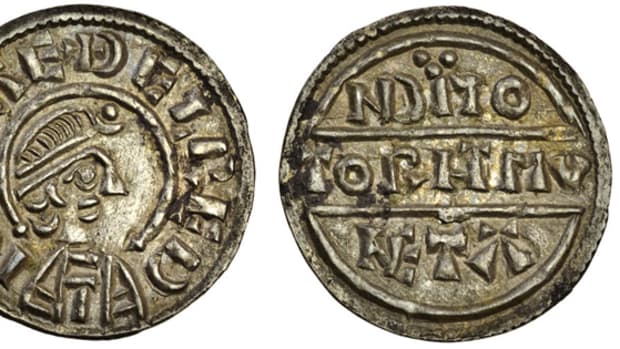The top price for this collection of $11,232 was paid for a Wessex penny of Aethelred I (865/6-871) struck with Canterbury dies by Torhtmund. A scarce type it came graded EF. Image courtesy of and © Spink UK.