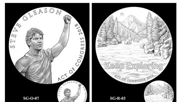 Obverse and reverse designs selected the CCAC for the Steve Gleason congressional gold medal. The committee did recommend some alterations to the designs, however. (Images courtesy of the United States Mint)