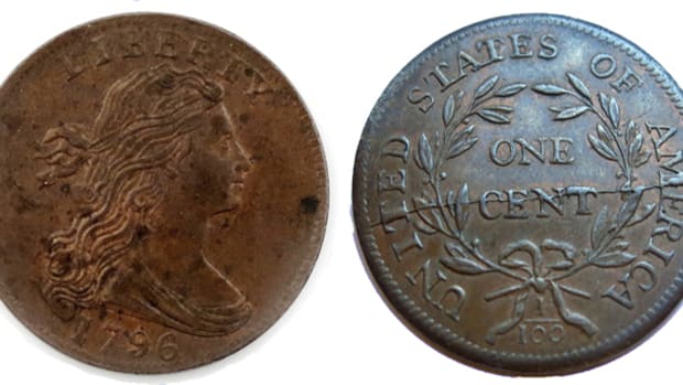 The 1796 Large cent that sold at the Wooley & Wallis sale.