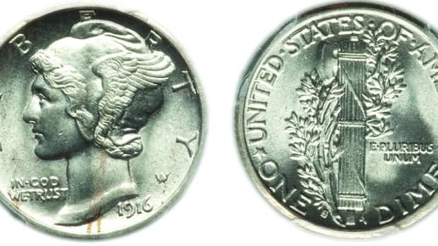 1916-S Mercury Dime graded MS-63. (Images courtesy Heritage Auctions, www.HA.com.)