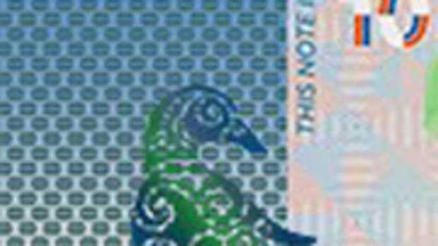 The contentious panel design behind the Blue Duck on the face of New Zealand’s new $10 note. Image courtesy Reserve Bank of New Zealand.