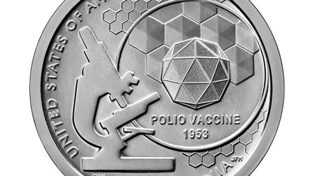 Dr. Jonas Salk and his team developed the polio vaccine. The feat is captured on the Pennsylvania American Innovation $1 coin that becomes available in bags and rolls Oct. 24.