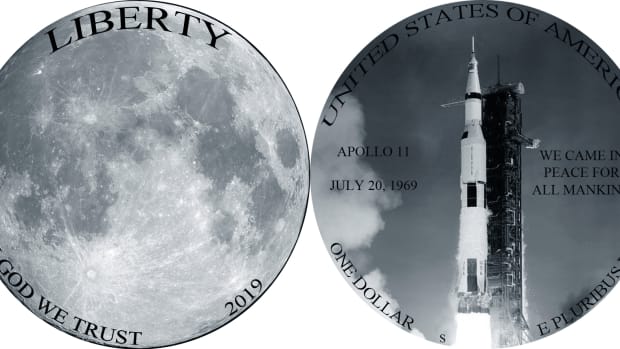 This is the author’s suggestion for a commemorative coin to honor the Apollo 11 landing on the moon.