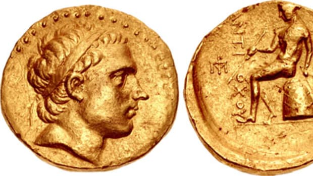 Unique gold oktadrachm of Antiochos III circa 197-192/0 B.C.E., Seleukid Empire. Sold in September for $77,350 in VF by Classical Numismatic Group. (Image courtesy www.cngcoins.com.)