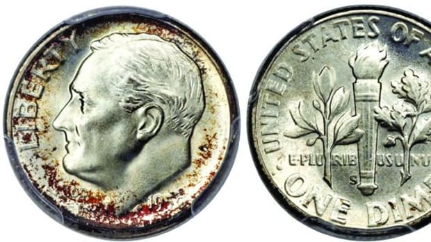 A 1950-S Roosevelt dime graded MS-68 by PCGS. (Images courtesy Heritage Auctions, www.HA.com)