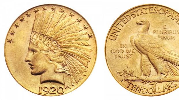 With only 118 specimens certified by the major grading companies, the 1920-S gold eagle draws a pretty penny at auction.  A specimen in MS-67 PCGS sold for $1.7 million in 2007. (Image courtesy of Heritage Auctions)