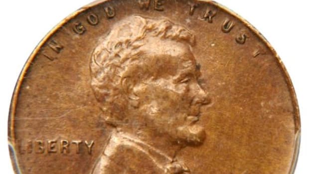 This 1943 bronze mint error cent in AU-55 brought $329,000.