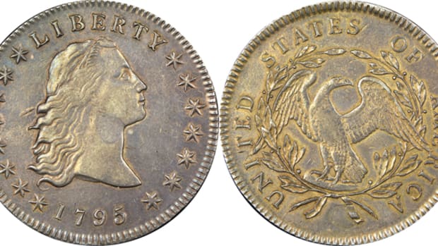 Two plugs have been identified on this 1795 Flowing Hair silver dollars. Heritage Auctions www.HA.com photographs.