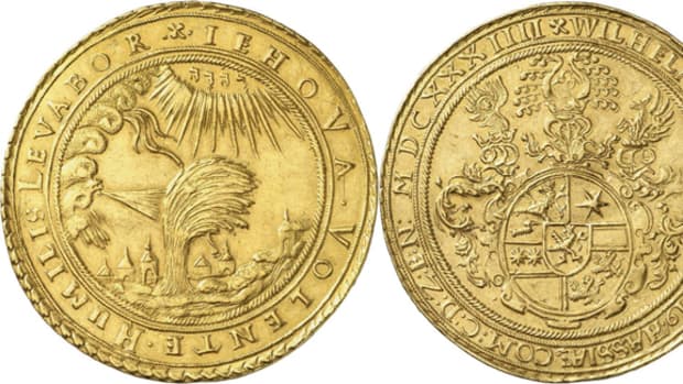 Realizing $244,200 was a 10 ducats gold coin of William V of Hesse-Kassel. The catalog said it is probably the only Willow striking in private hands.