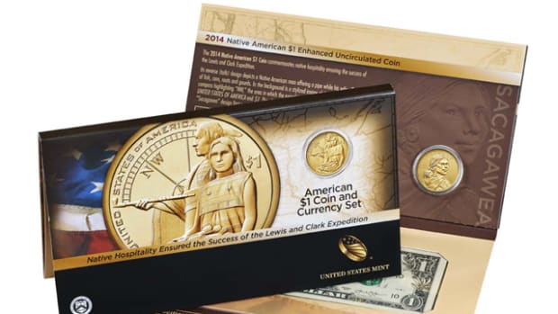 The 2014 Native American dollar coin and currency set features an enhanced uncirculated finish on the coin.