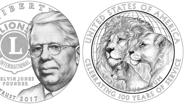 Obverse and reverse of the 2017 Lions Club commemorative silver dollar.