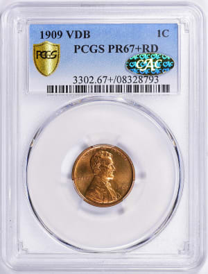 This Lincoln cent with designer Victor David Brenner's initials on the reverse made specially by the United States Mint in Philadelphia in 1909, was sold at auction by GreatCollections for a record $365,625. (Image courtesy GreatCollections.)