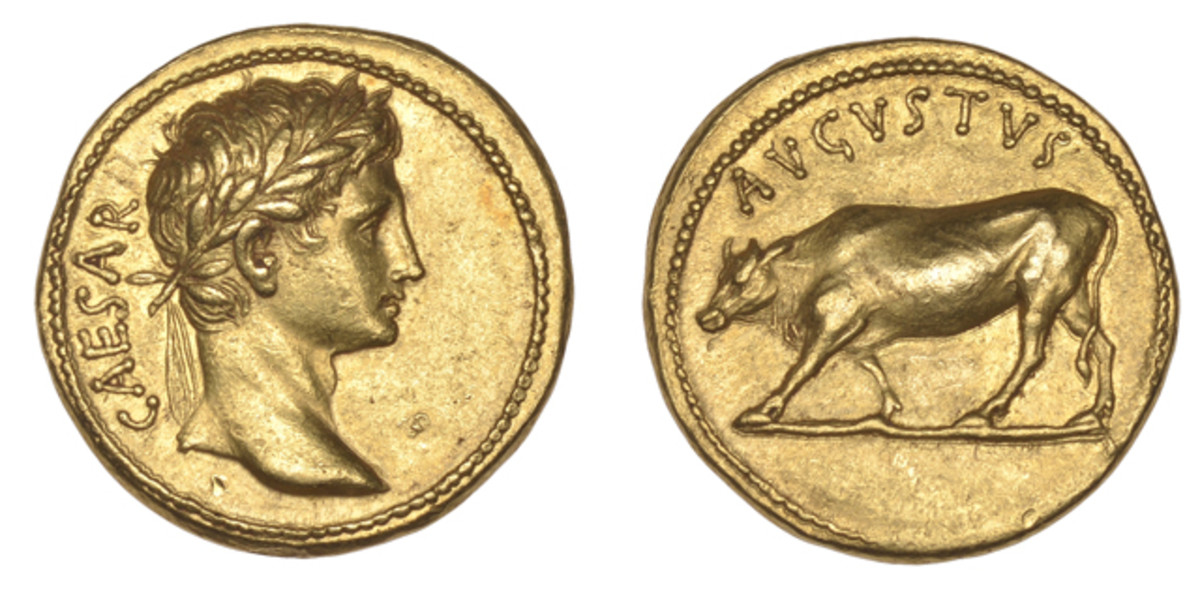 A rare Roman aureus of the Emperor Augustus will be offered  at auction in London.