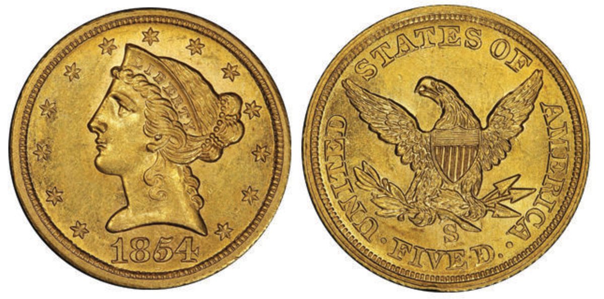 Leading Stack’s Bowers Galleries March auction was an 1854-S half eagle. After 38 years of being off the market, it surged back into the spotlight with a $1.92 million price tag. (All images courtesy Stack’s Bowers Galleries.)