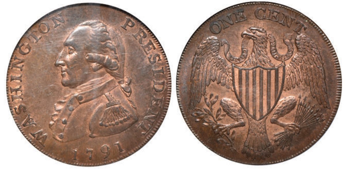 Shown here is Lot 539, a 1791 Large Eagle cent that is part of “The War Chest Collection.” Its online bid at time of writing was $4,000.