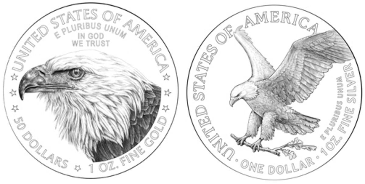 Reverse designs for the 2021 American Eagle in gold (left) and silver.