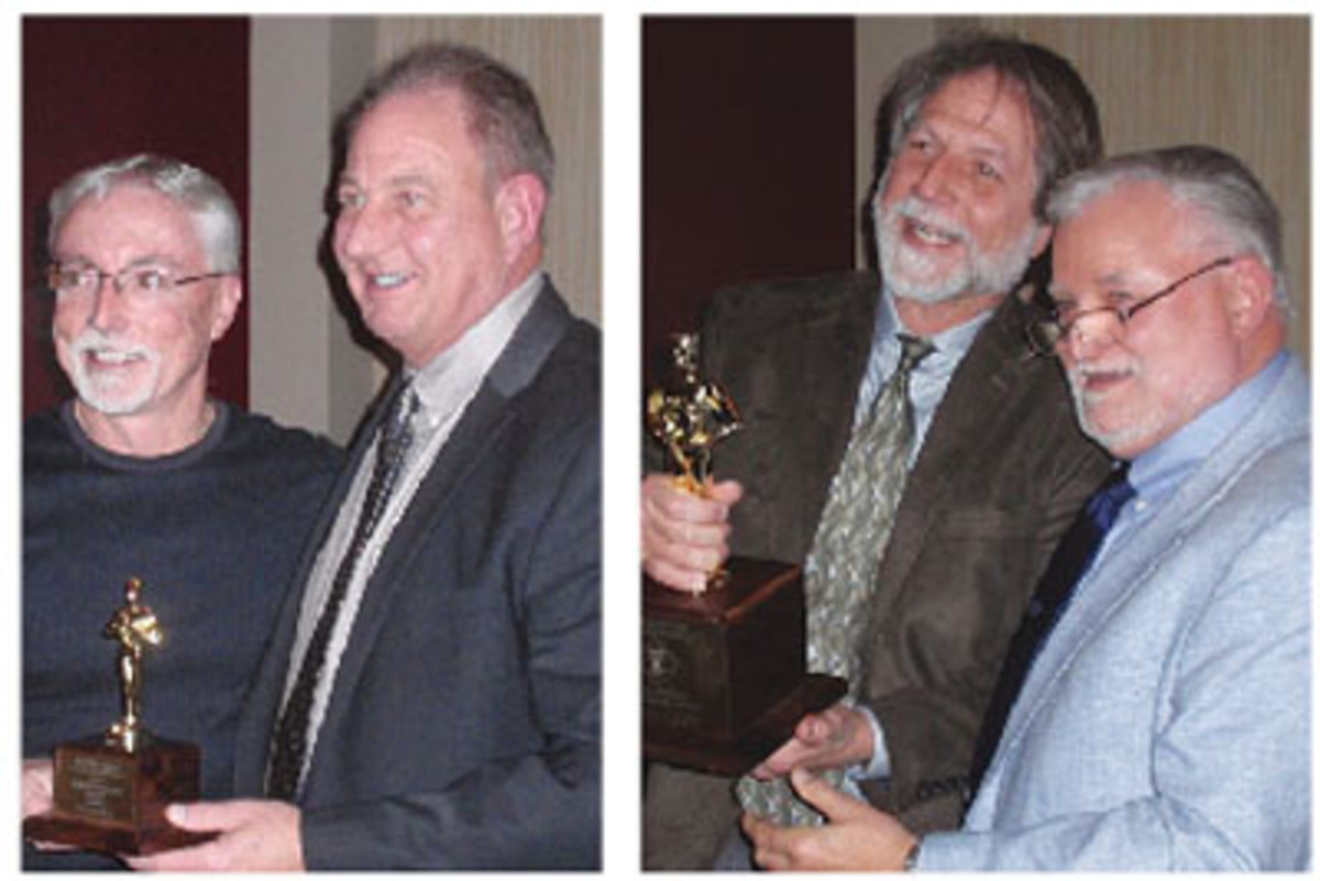  LEFT: Don Rinkor was given the NSDR Man of the Year Award by Wuller. RIGHT: Videographer David Lisot was given the NSDR Lifetime Achievement Award by emcee Harry Miller.