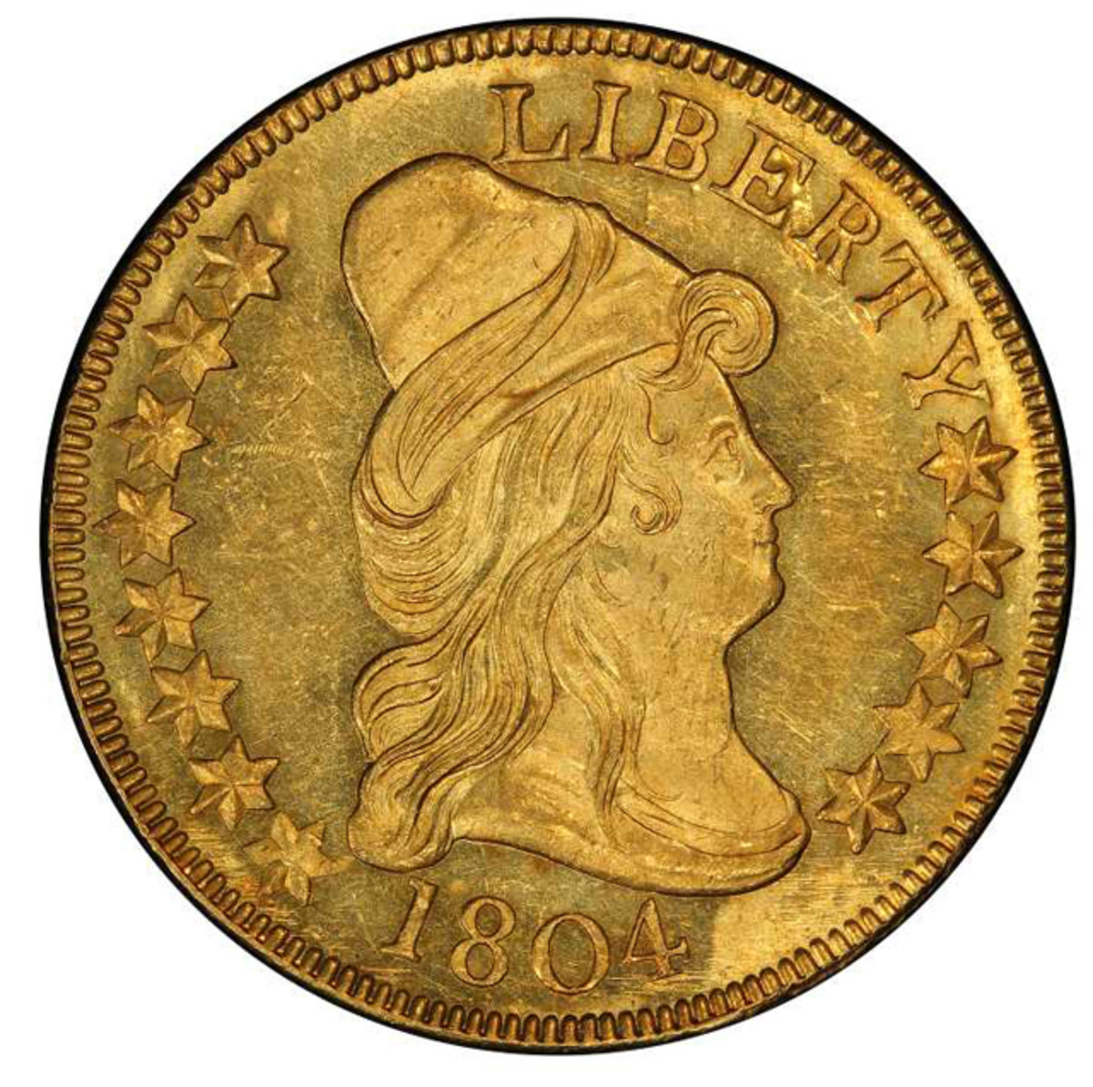 This 1804 $10 with Crosslet 4 is graded PCGS MS-63+.