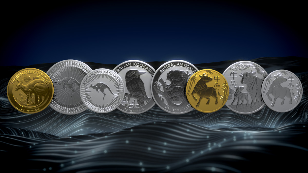 The 2021 Coins in Perth Mint's 2021 Bullion coins program includes: kangaroo, kookaburra, koala, and an ox. (Image courtesy Perth Mint)