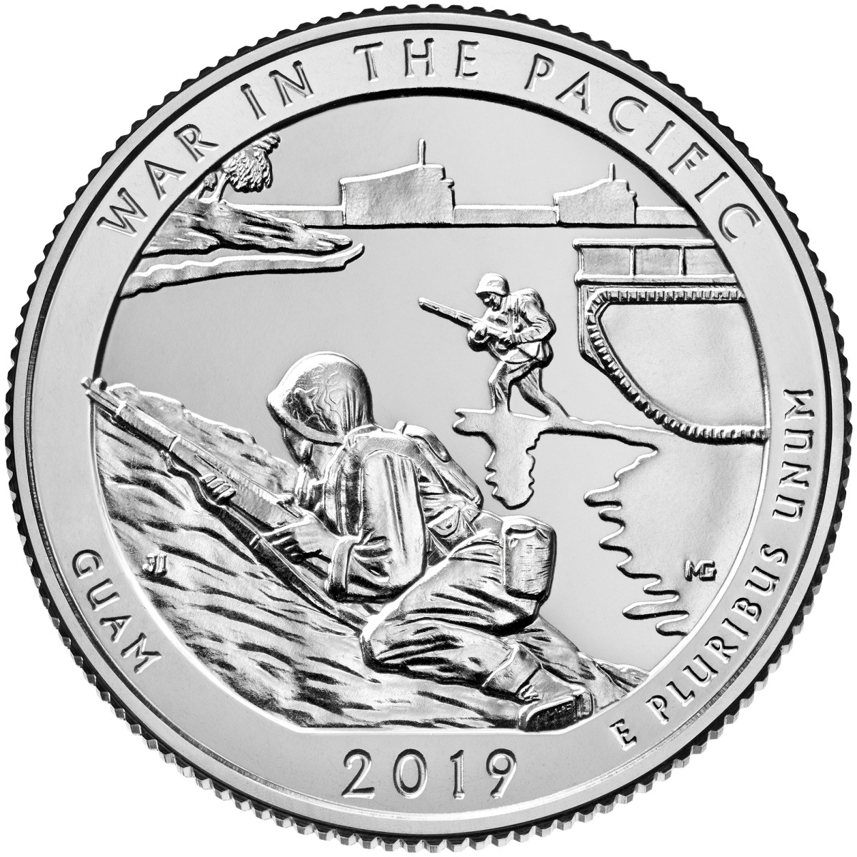 Obverse of the 2019 America the Beautiful Quarter commemorating the War in the Pacific National Historical Park. (Image courtesy of the United States Mint)