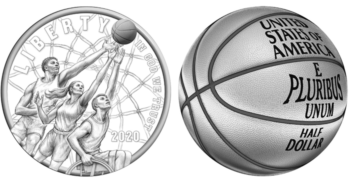 The two design renderings selected as the CCAC’s primary choice for the Naismith Memorial Basketball Hall of Fame Commemorative Coin Program. (Images courtesy of the United States Mint)