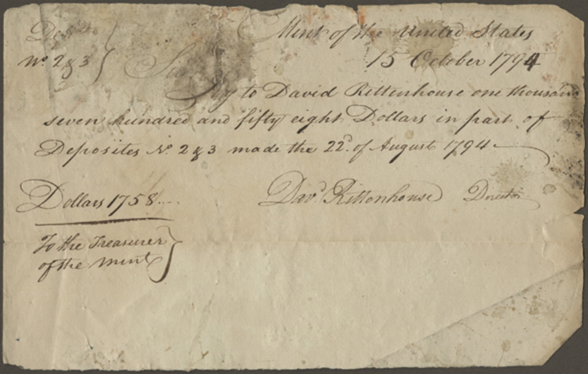  Figure 4: David Rittenhouse wrote the warrant to pay himself 1,758 dollar coins tha were struck from deposits 2 and 3. It is a partial coin return warrant.
