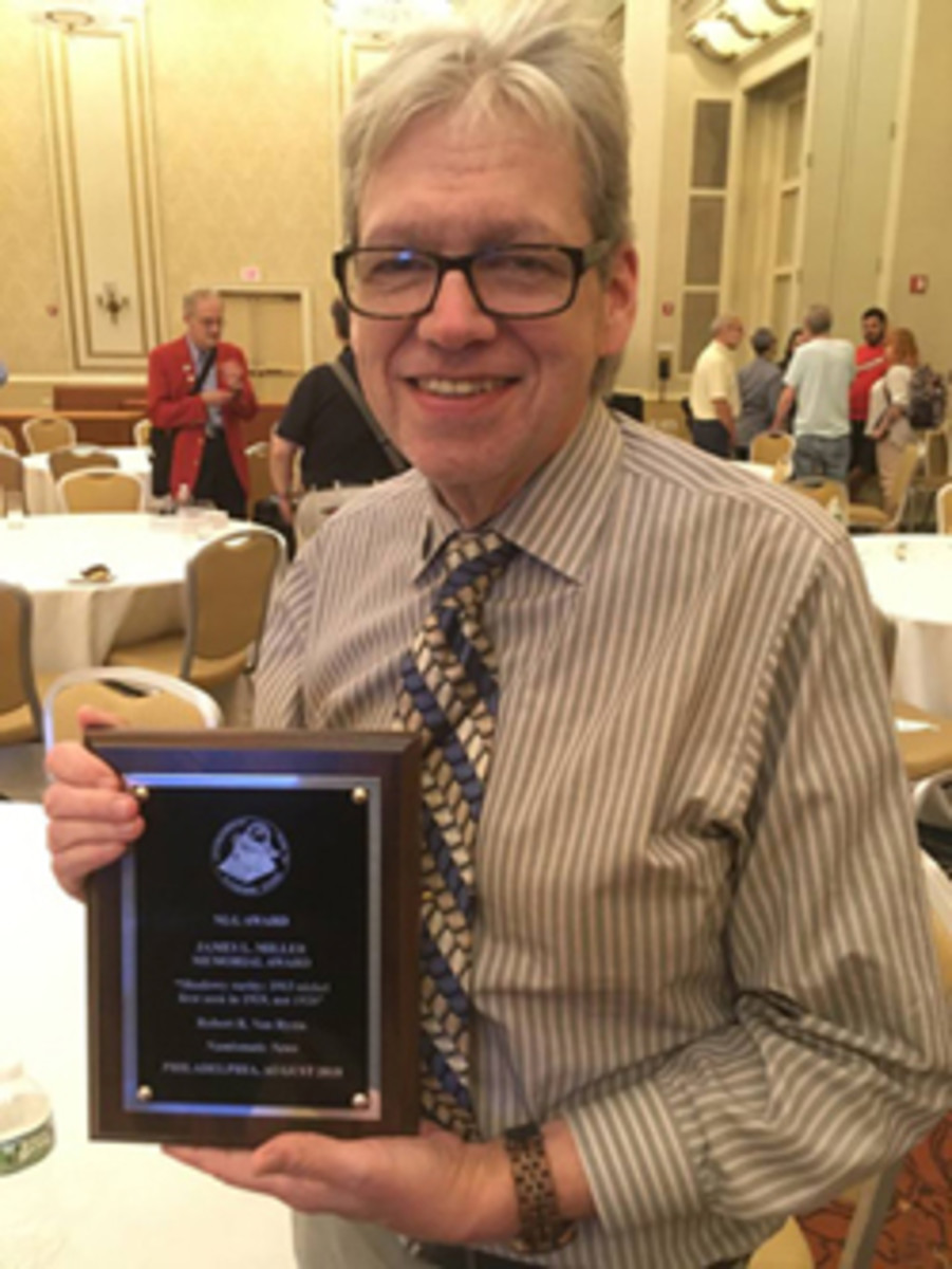  Retired “Coins” Magazine editor did double duty Aug. 16 at the NLG Bash. His original research into how the 1913 Liberty Head nickel became known to the hobby earned him the James L. Miller Memorial Award.