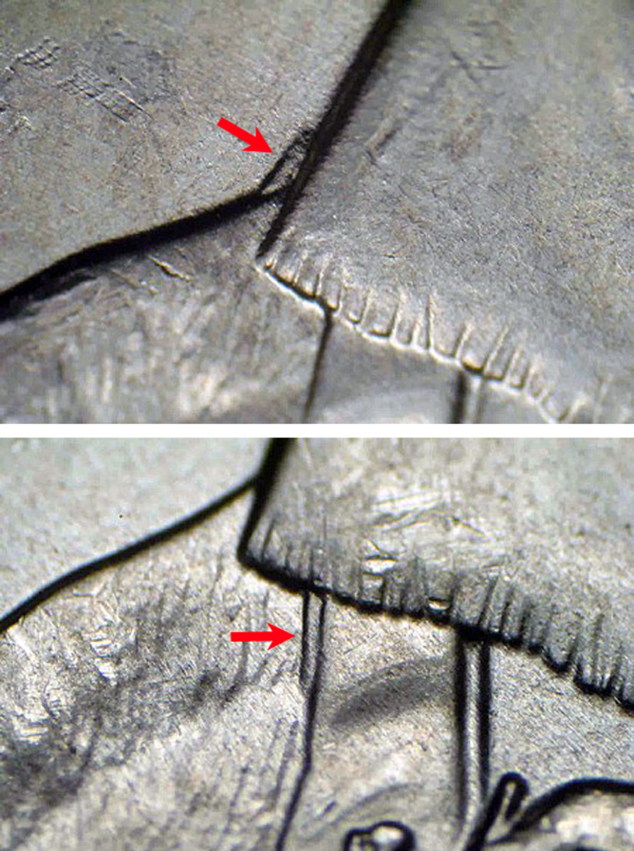 Two lesser doublings occur on the 2016-P Cumberland Gap quarter. The top image shows doubling to the left of the upper right arm. The second image has doubling along the upper left side of the fontiersman’s coat.