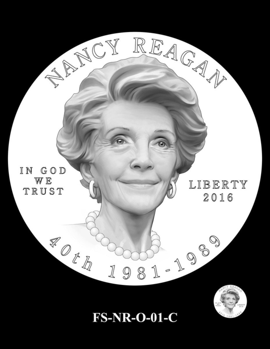 The obverse design for the Reagan First Spouse gold coin that the CCAC, CFA and Nancy Reagan preferred.