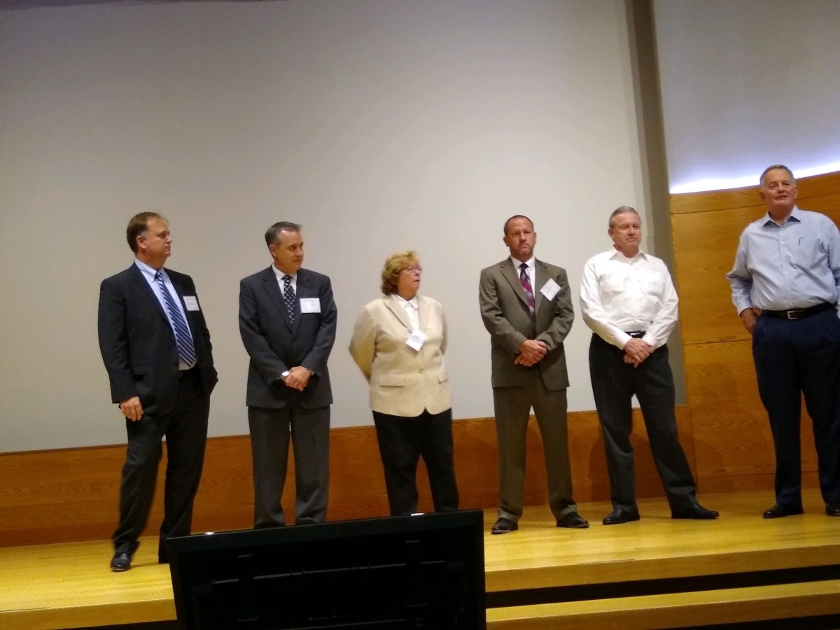 Rob Kurzyna, Superintendent of the Philadelphia Mint, David Jacobs, Superintendent of the San Francisco Mint, Ellen McCullom, Superintendent of the West Point Mint, Randy Johnson, Superintendent of the Denver Mint, David Croft, US Mint Associate Director for the Manufacturing Directorate, and David J. Ryder, Director of the US Mint.