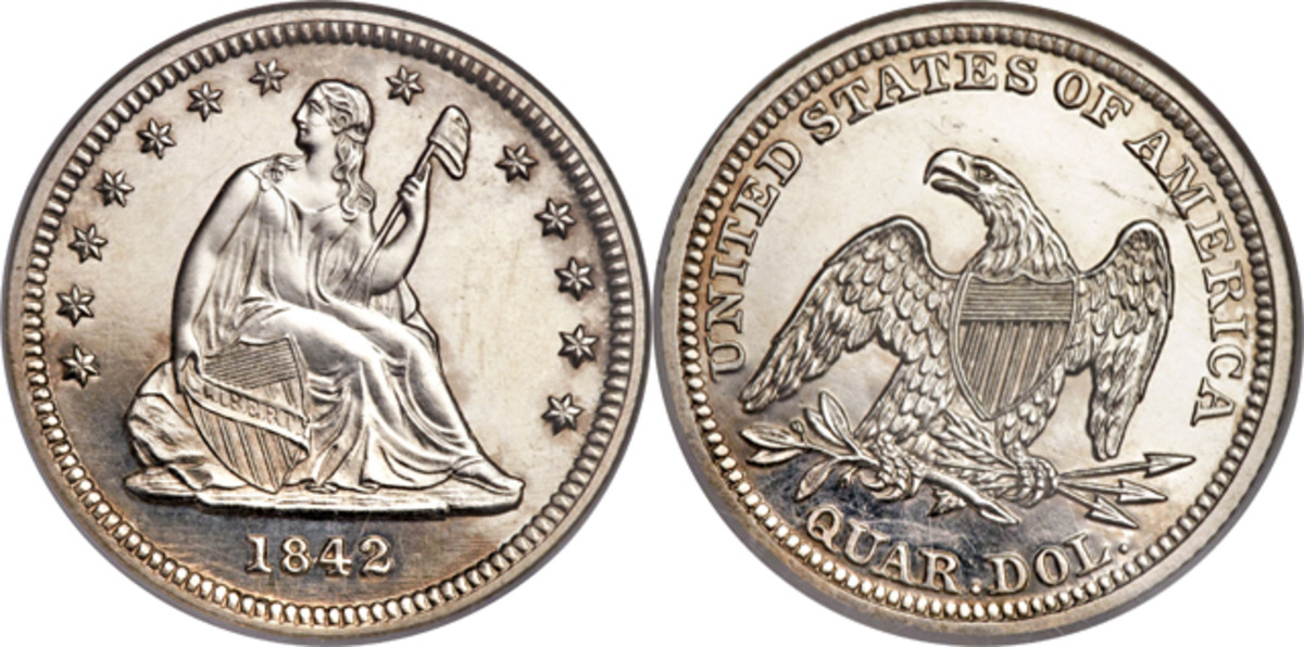 This PR-63 cameo 1842 small-date Seated Liberty quarter earned $88,125.