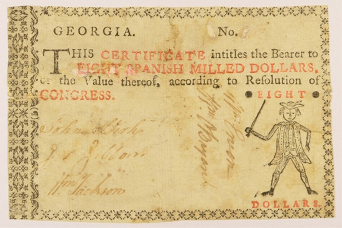 This Georgia Colonial note is among the offerings in MintProducts Auctions' Sept. 19 sale.
