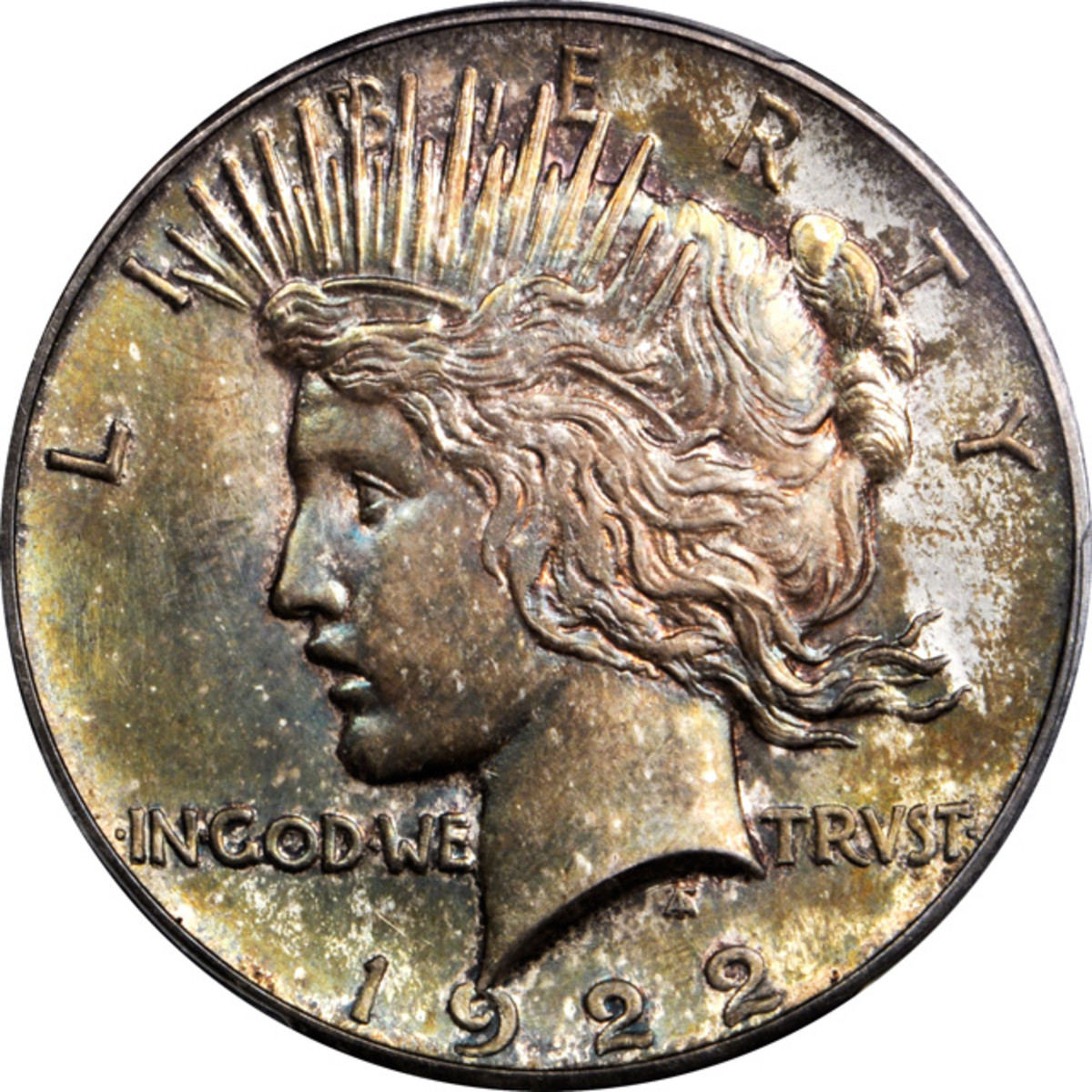 Lot 13167. 1922 Peace silver dollar. Modified High Relief Production Trial. Judd-2020. PCGS Proof-67. Satin Finish. Ex: Raymond T. Baker Estate.