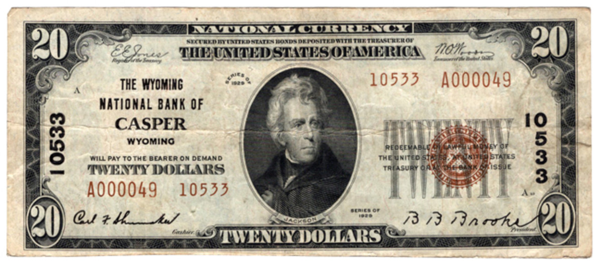 a typ 2 $20 from Casper, Wyoming, enters the census for Wyoming notes.