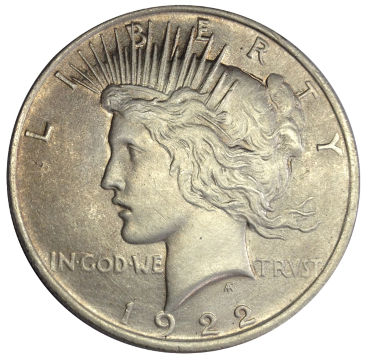 A 1922 Peace dollar appears to have little to no wear or damage at first glance.