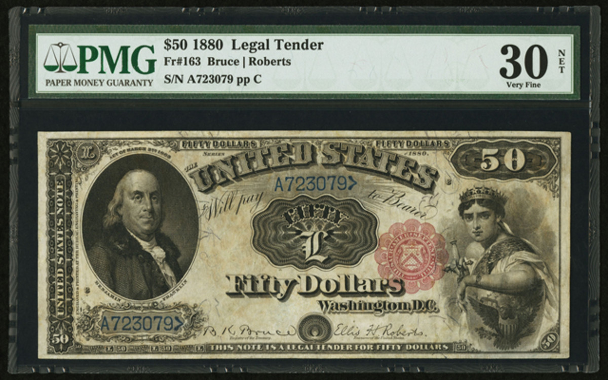 A newly discovered 1880 $50 Legal Tender Note is estimated to bring in excess of $50,000.