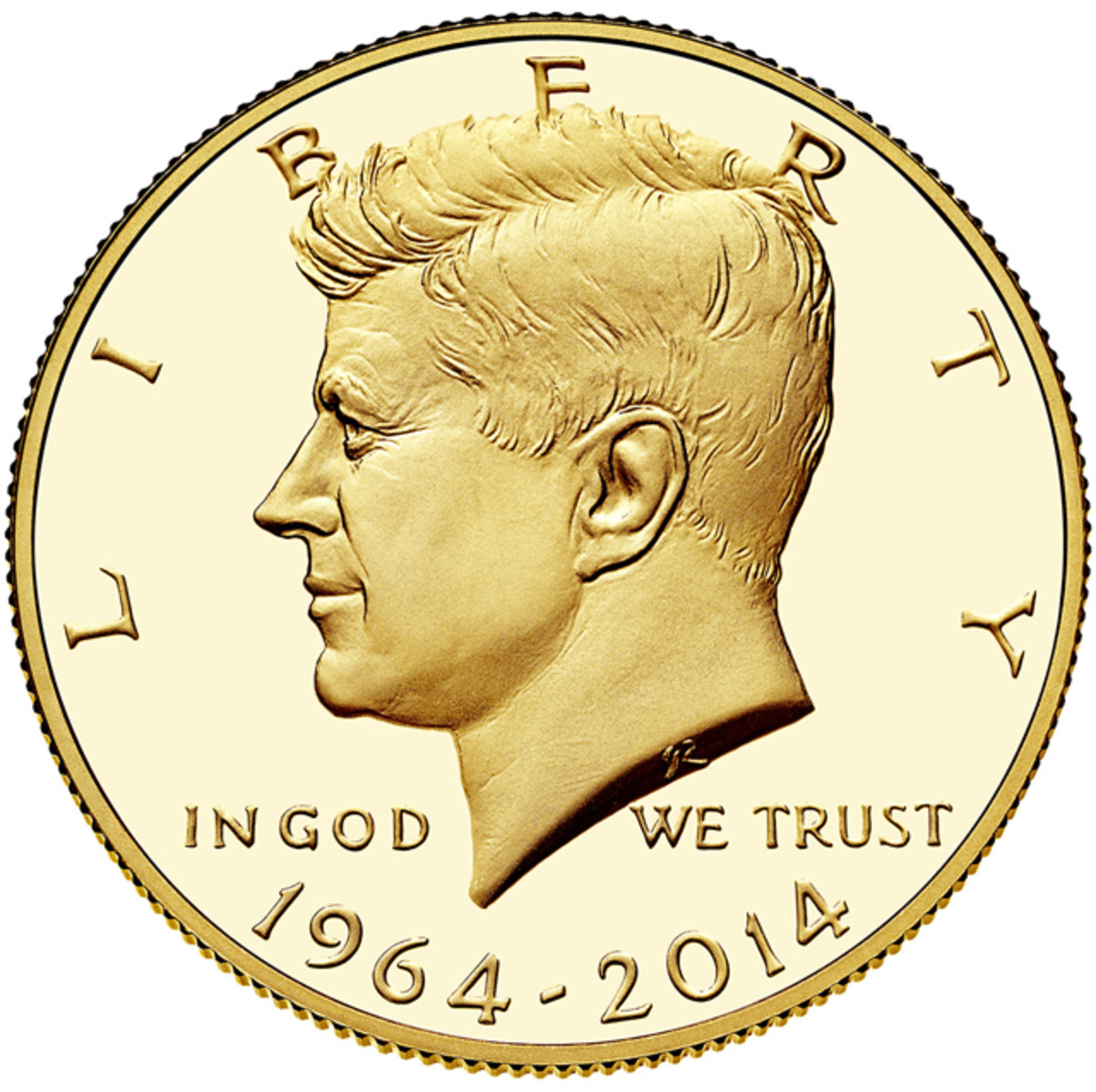 Obverse of the 2014-W Kennedy gold coin